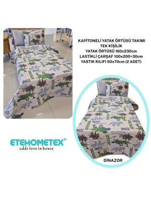 ETEHOMETEX Pamuklu Kapitoneli Yatak Örtüsü TAKIMI TEK KİŞİLİK DİNAZOR 8696474232121